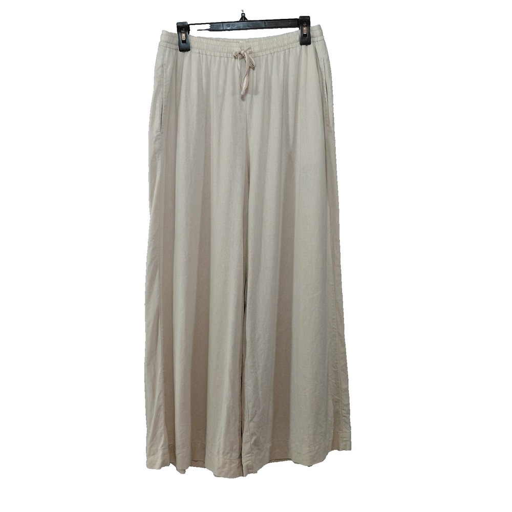 Max Studio Wide Leg Linen Blend Pants Women's XL Cream Pull On Elastic Waist